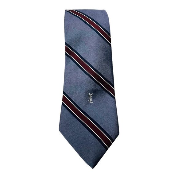 Yves Saint Laurent Gray & Maroon W/YSL Logo Men's Tie - Picture 4 of 5